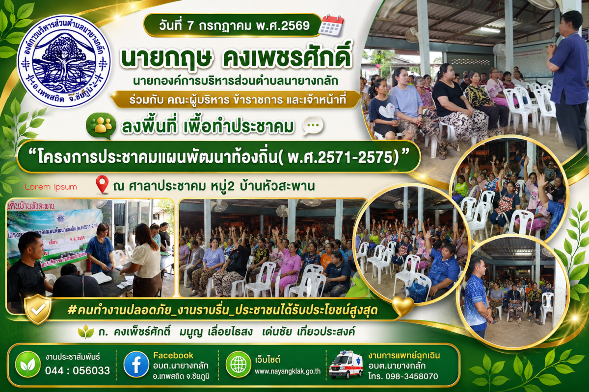 โครงการประชาคมแผนพัฒนาท้องถิ่น( พ.ศ.2571-2575)" ณ ศาลาประชาคม หมู่2 บ้านหัวสะพาน